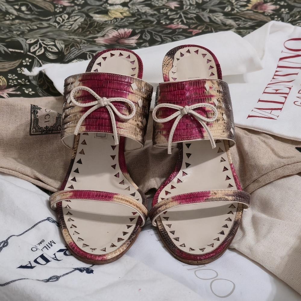 Manolo Blahnik Red and Tan Sandals